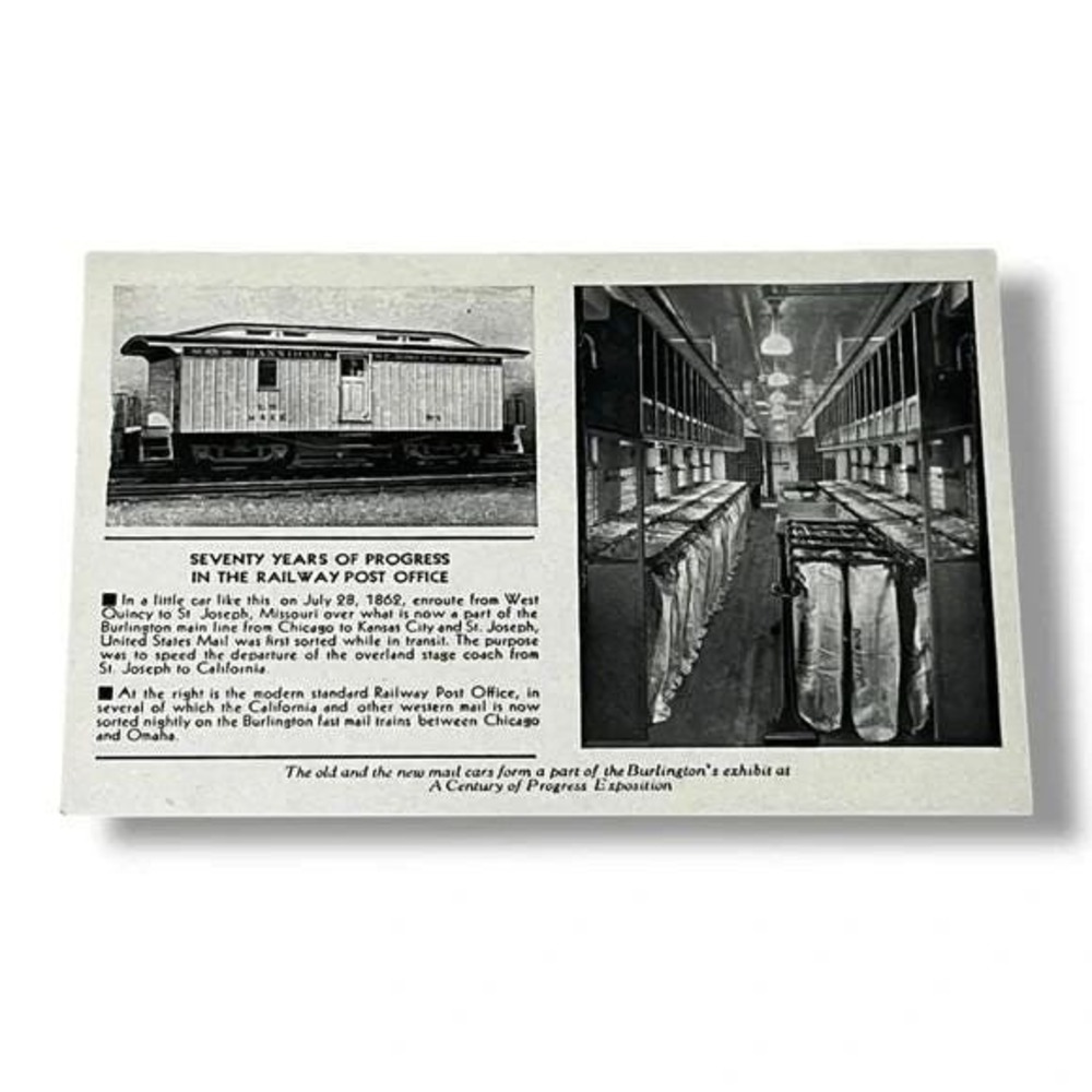 Postcard Railway Post Office Burlington Worlds Fair Train c1934 C285